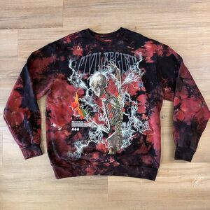New Civil Regime Red & Black Tie Dye Skeleton Graphic Sweatshirt Sz L Streetwear